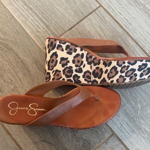 Jessica Simpson Tan Leopard Print Wedges